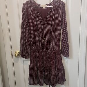 Michael Kors Burgundy Polka Dot Dress.  Size XS